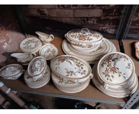 SHELF WITH QTY OF FLORAL SILVAN DINNERWARE