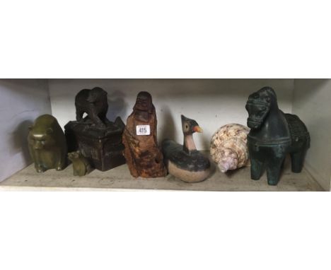 SHELF OF ANIMAL FIGURES ETC