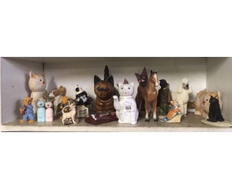 SHELF OF ANIMAL FIGURES CONSISTING OF CATS MAINLY ETC