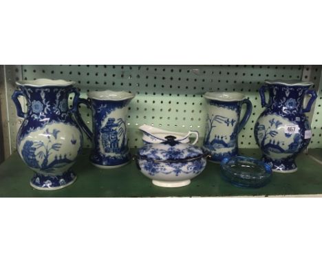 SHELF OF BLUE &amp; WHITE CHINAWARE