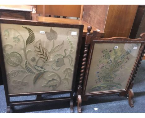 OAK BARLEY TWIST GLAZED TAPESTRY FIRE SCREEN &amp; OAK GLAZED NEEDLEWORK FIRE SCREEN