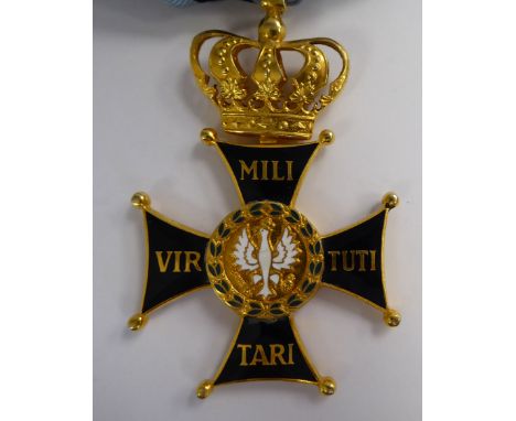 A Polish gilded and enamelled large sash badge, on a ribbon     (Please Note: this lot is offered subject to the statement ma