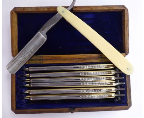 A late 19thC set of seven Thomas Turner &amp; Co of Sheffield 'Encore' Extra Hollow Ground cut throat razors, made for Army &