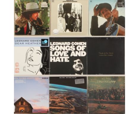 A collection of Recent Issue Folk/Folk Rock LPs to include (1) Bob Dylan -John Wesley Harding (19439797571, LE White Vinyl); 