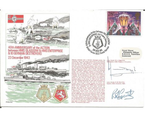 Lieut Comdr W J Diggle and Lieut R M Gent signed RNSC(4)2 cover commemorating the 40th anniversary of the action between HMS 