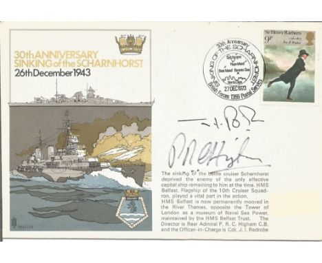 Rear Admiral P R C Higham and Cdr J I Redrobe signed RNSC13 cover commemorating the 30th Anniversary Sinking of the Scharnhor