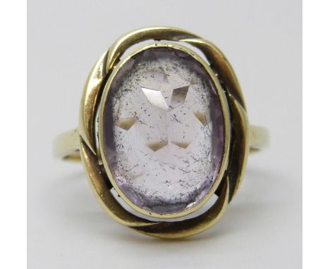 A 14ct gold amethyst set ring, stone inverted, 4.5g, Q/R