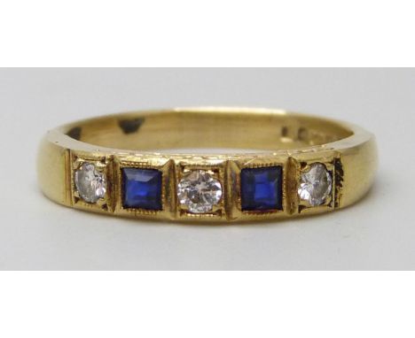 An 18ct gold, sapphire and diamond ring, 3g, L/M