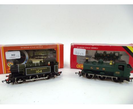 A Hornby R261 0-6-0 Class E2 tank engine, Southern 104; and a GWR pannier tank engine, both with instructions, (B.N.M.)