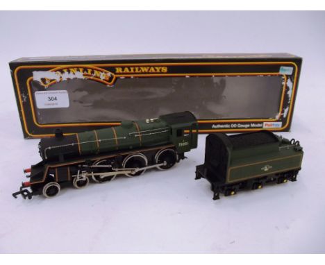 A Mainline 4-6-0 engine and tender, Class 4, BR lined green 75001, box scuffed, (B.D.N.M.)