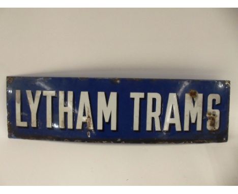 An old enamel sign, "Lytham Trams", 28cm x 63cm - see illustration