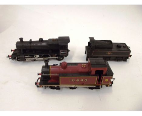 A Hornby R857 2-6-0 engine and tender, BR black 46400 and a 0-6-0 tank engine 3F Jinty maroon 16440