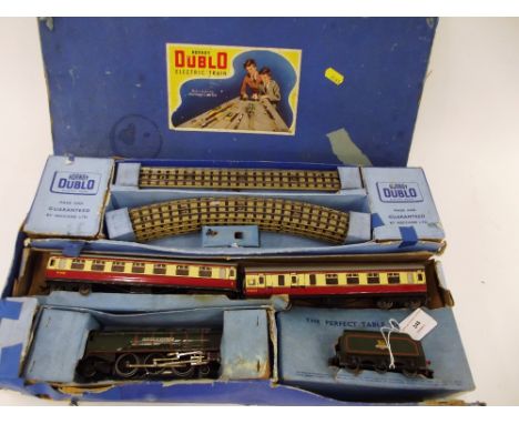 A Hornby Dublo EDP12 boxed set, 1953, comprising gloss "Duchess of Montrose"; 2 D12 coaches, track and spanner, stock is in v