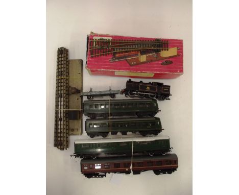 A Hornby Dublo 0-6-2 tank engine 69567; wagon (F-G); boxed TPO Mail van set, (B.D.G.) etc.; a Triang 101 DMU and 2 other coac