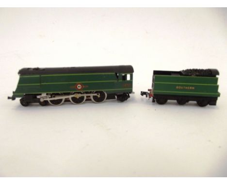 A Graham Farish "N" gauge 4-6-2 engine and tender, "Belgium Marine", SR green 21C17 in box base only, (F.G.)