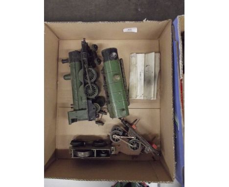 A tinplate 4-4-2 engine and tender, (no wheels), probably of German origin; a Hornby clockwork mechanism etc., spares or repa