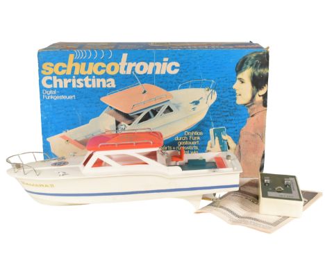 Schucotronic - A vintage boxed Schuco made 'Christina' remote controlled yacht model 763385. Measures approximately 41cm leng
