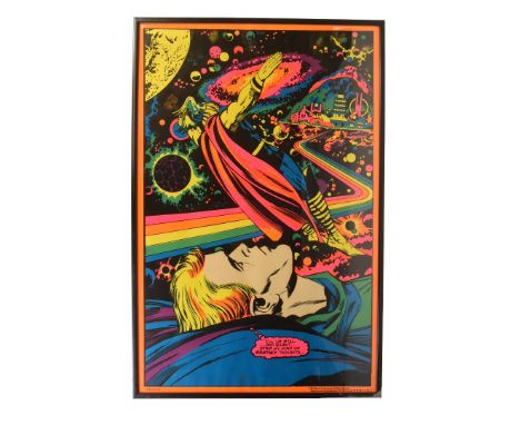 Marvel - an original vintage 1970s (1971) Third Eye Black Light poster No. #4006 Astral Thor. Framed and glazed, measures app