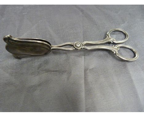 Pair of German Sugar scissors marked Feinsilber Auflage (no silver stamp) in the Art Nouveau style. The grips are in the styl