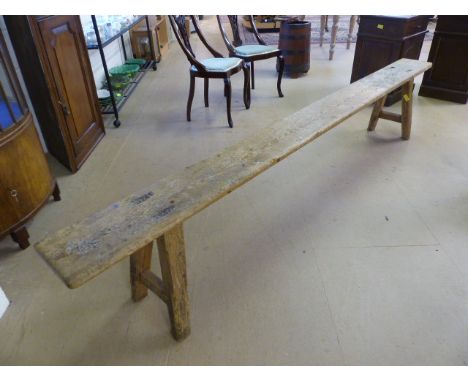 9ft Long Antique pine stick leg bench