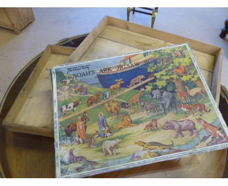 Chad Valley wooden puzzle of Noah's ArK - complete in original cardboard box and Wooden packaging box