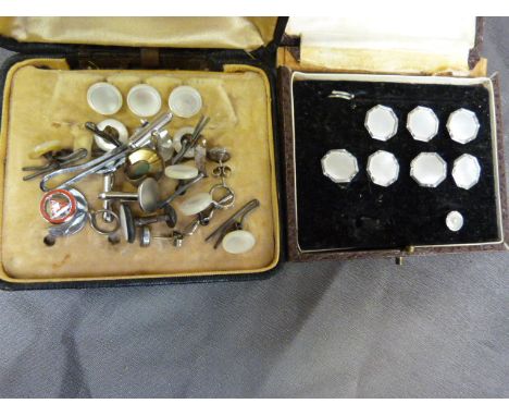 Various boxed cufflinks set with mother of pearl - mostly silver. 