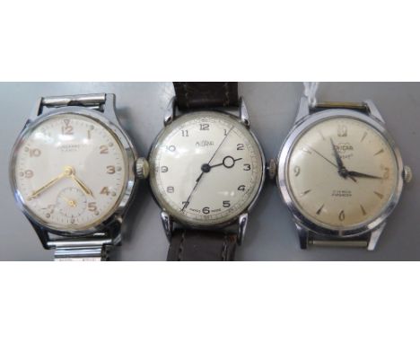 A Jungmans 15 Jewel Gent's Steel Cased Manual Wind Wristwatch running, Enicar Gent's Ultrasonic Enishock Manual Wind 17 Jewel