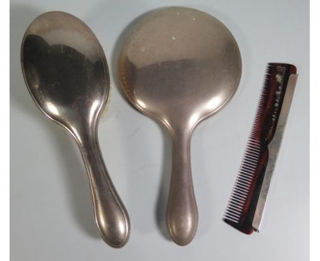 An Elizabeth II Sheffield Silver Hand Mirror, Brush and Comb Sleeve, Carrs 