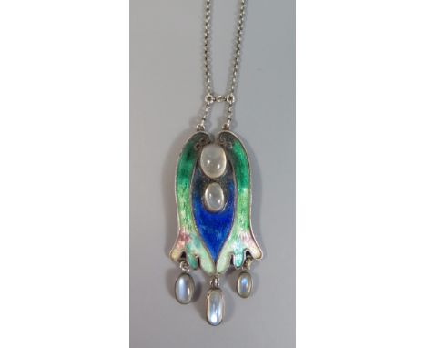 An Arts & Crafts Enamel and Moonstone Pendant Necklace 