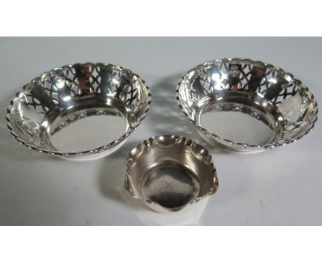 A Pair of George V Silver Pin Dishes with pierced decoration, Birmingham 1923 Alexander Clark & Co. Ltd. AND small Victorian 
