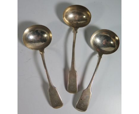 A Pair of George III Silver Sauce Ladles London 1809, HH and one other George III London silver ladle, 168g 