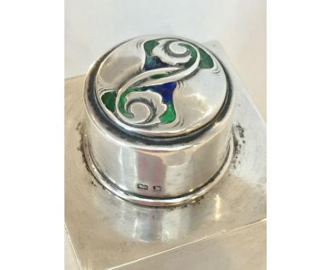 A Liberty and Co. Arts &amp; Crafts Silver and Enamel Tea Caddy by Archibald Knox, Birmingham 1907, of square design, the cov