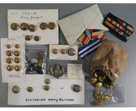 From the Charles Hume-Smith Collection: A Collection of Various Badges, Buttons and Ribbons including Victorian Army Buttons,