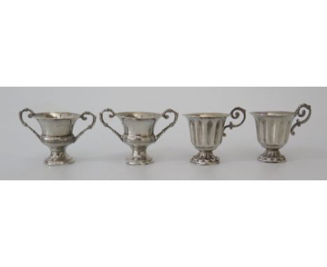 Two Pairs of Continental Silver Cups, 78g, c. 4 cm high 
