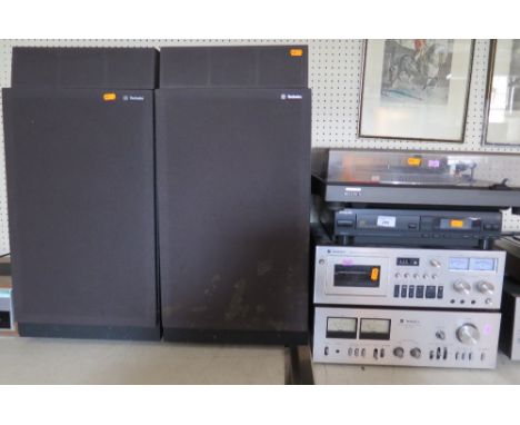 A Technics Stereo Integrated Amplifier SU-7700, Technics Stereo Casette Deck 671, Technics Model SB-5000 2-Way Speakers, Sony