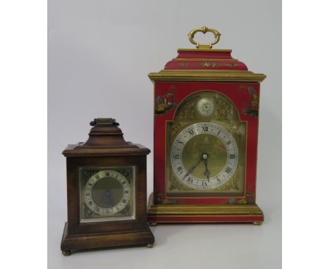 A Mappin and Webb (Elliott) Mantle Clock with red chinoiserie decoration and one other 
