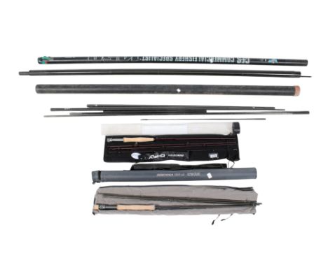 Four fishing rods. Comprising a Scierra D-Fly, Scierra SRXv2 10', a Commercial Fishery Specialist 1450 and one other 