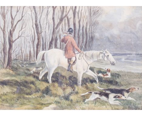 A 20th century watercolour 'Hunting scene'. Unsigned, 20cm x 15cm. Framed and glazed.