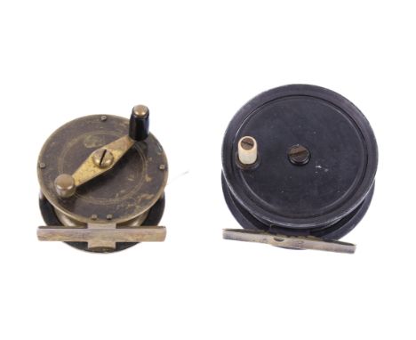 Two vintage fly fishing reels. Constructed of metal, unmarked