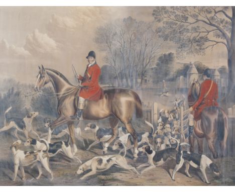 After George Sebright, 19th century colour print, 'Thomas Sebright, Huntsman'. Published 1853, 75cm x 97.5cm, framed and glaz