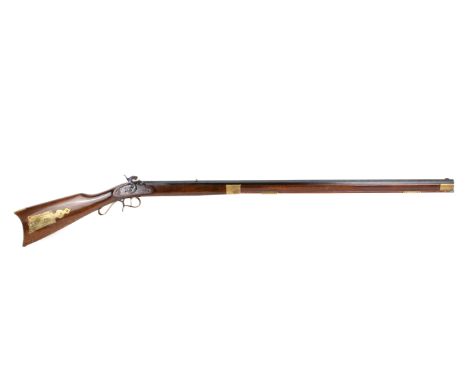 An Italian made black powder smooth bore percussion Kentucky musket .50 CAL. Brass 'V' sights, brass patch box in stock, octa