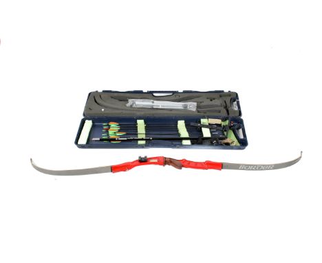 An Evolution 'Recurve' archery set. Including a bow and arrows in a fitted case, case L96.5cm