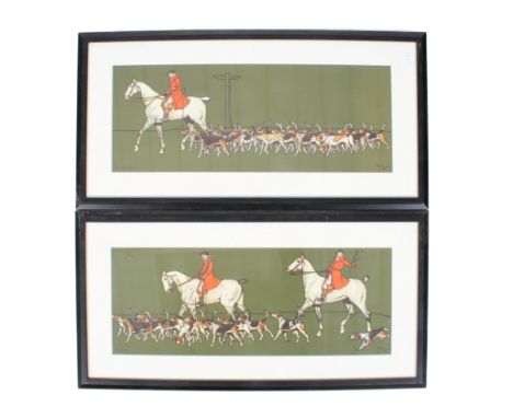 A pair of Cecil Aldin 'hunting' prints. 55cm x 21cm. Framed and glazed