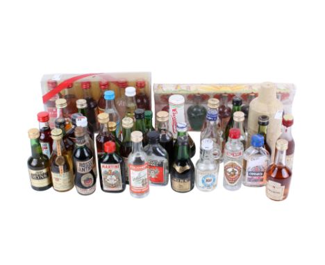 A collection of assorted bottles of spirits miniatures. Port, Ricard, Rum, Ouzo, Vodka and oriental bottles.