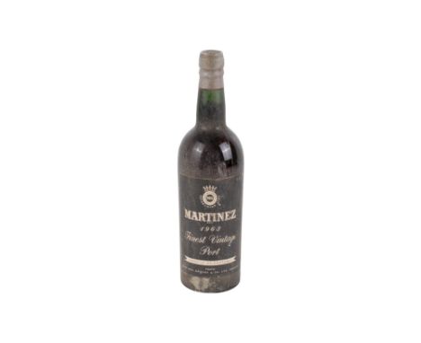 A bottle of 1963 Martinez vintage port. No volume listed, estimated 750ml