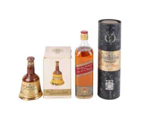 Three bottles of Scotch whisky. Comprising a bottle of Johnnie Walker 'Red Label' old Scotch whisky, 43% 700ml, a bottle of B