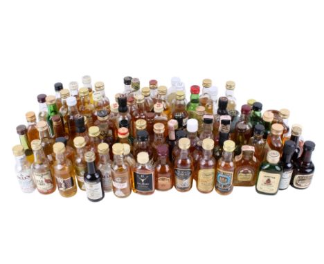 A collection of miniature bottles of whisky. Including Johnnie Walker 'Red Label' Scotch whisky, Glen Grant Scotch whisky, Fa