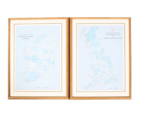 Two 'Baily's Hunting Directory 1994-95 Fox Hunting Countries' prints. 33cm x 48cm. Framed and glazed