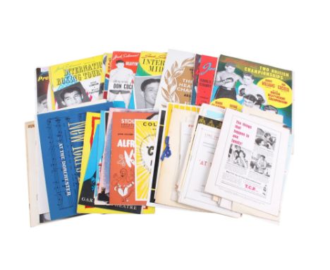 An assortment of vintage sports and theatre programmes. Including Jack Solomons boxing magazines including 9th June 1953 Jack