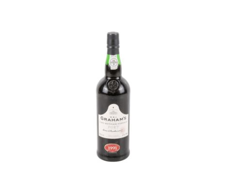 A bottle of W&J Grahams 1991 port. 75cl. Registered brand W.G Graham Oporto. H30cm.